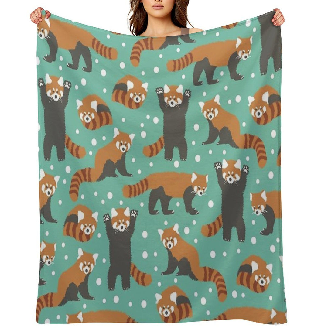 Cute Red Panda Pattern with White Dots And Turquoise Background Premium Throw Blanket
