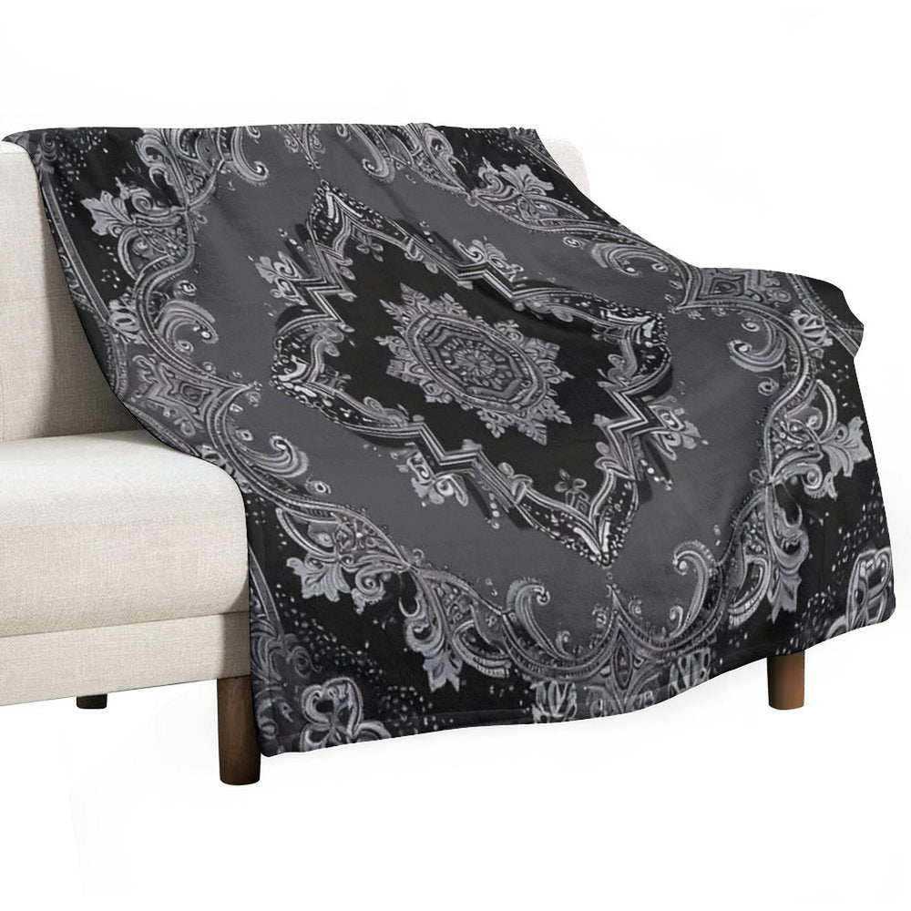 RogerPattern - Timeless Elegance Black & Gray Bandana for Fashion & Home Travel-friendly Throw Blanket