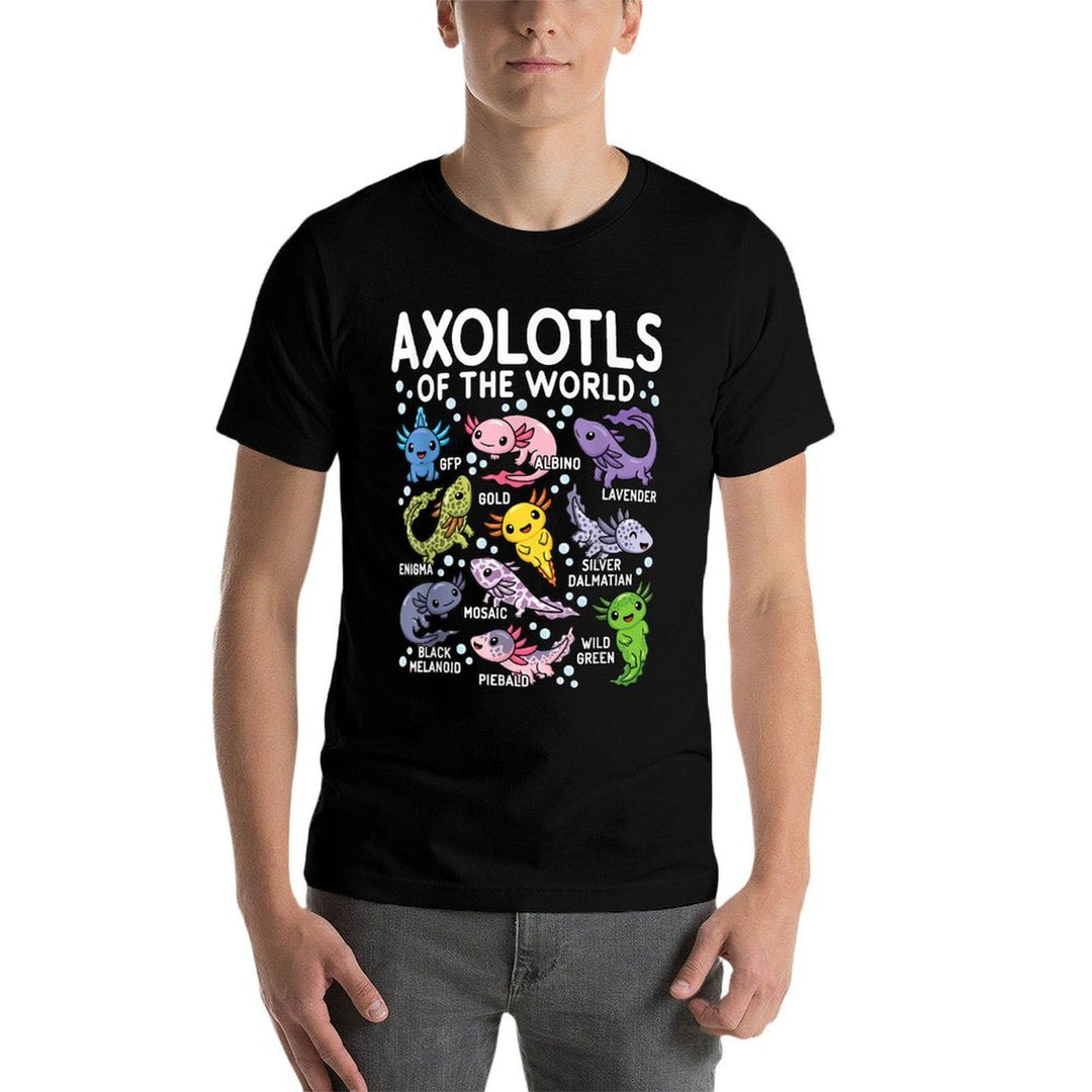 Axolotls Of The World Cute Kawaii Axolotl Men Women Kids  Wrinkle-resistant T-Shirt