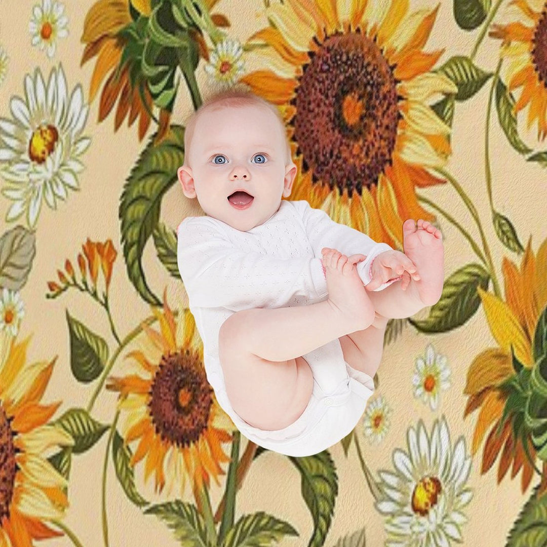 Sunflowers 70s Vintage Golden Retro Pattern, Yellow And Orange Flowers Lightweight Throw Blanket