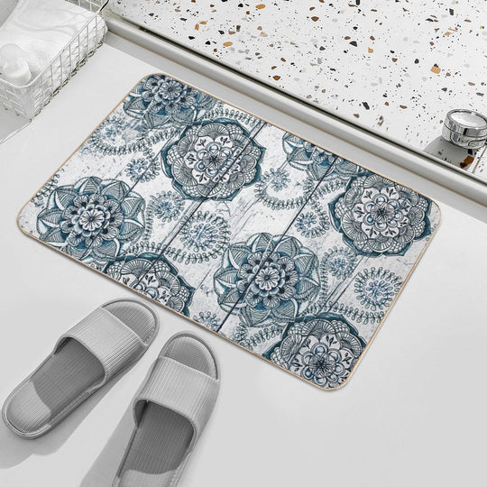 Shabby Chic Navy Blue Doodles on Wood  Multi-Purpose Bath Mat