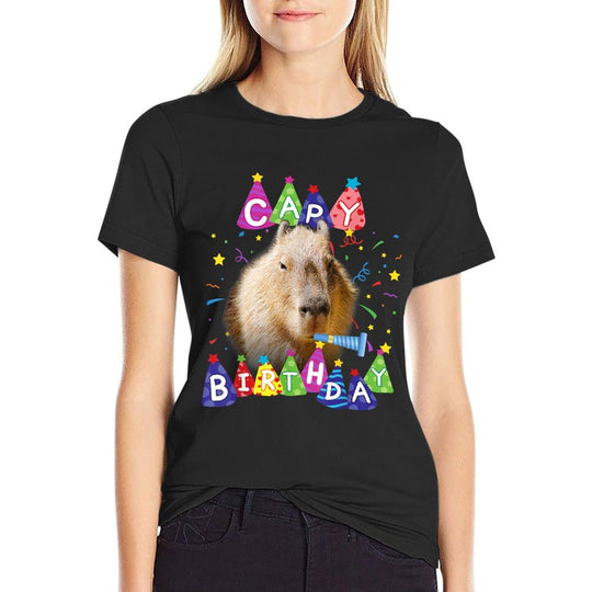 Capybara Capy Birthday Happy Birthday Capybaras Funny Meme  Easy-care T-Shirt