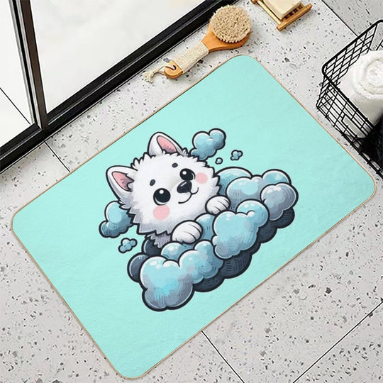 Cute Fluffy Cloud Pup  High-Traffic Bath Mat