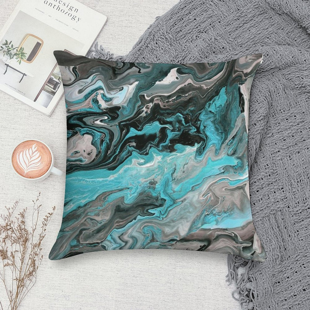 Turquoise Vein Marble Soft Reinforced Edging Throw Pillow