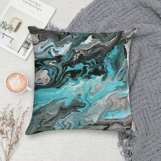Turquoise Vein Marble Soft Reinforced Edging Throw Pillow