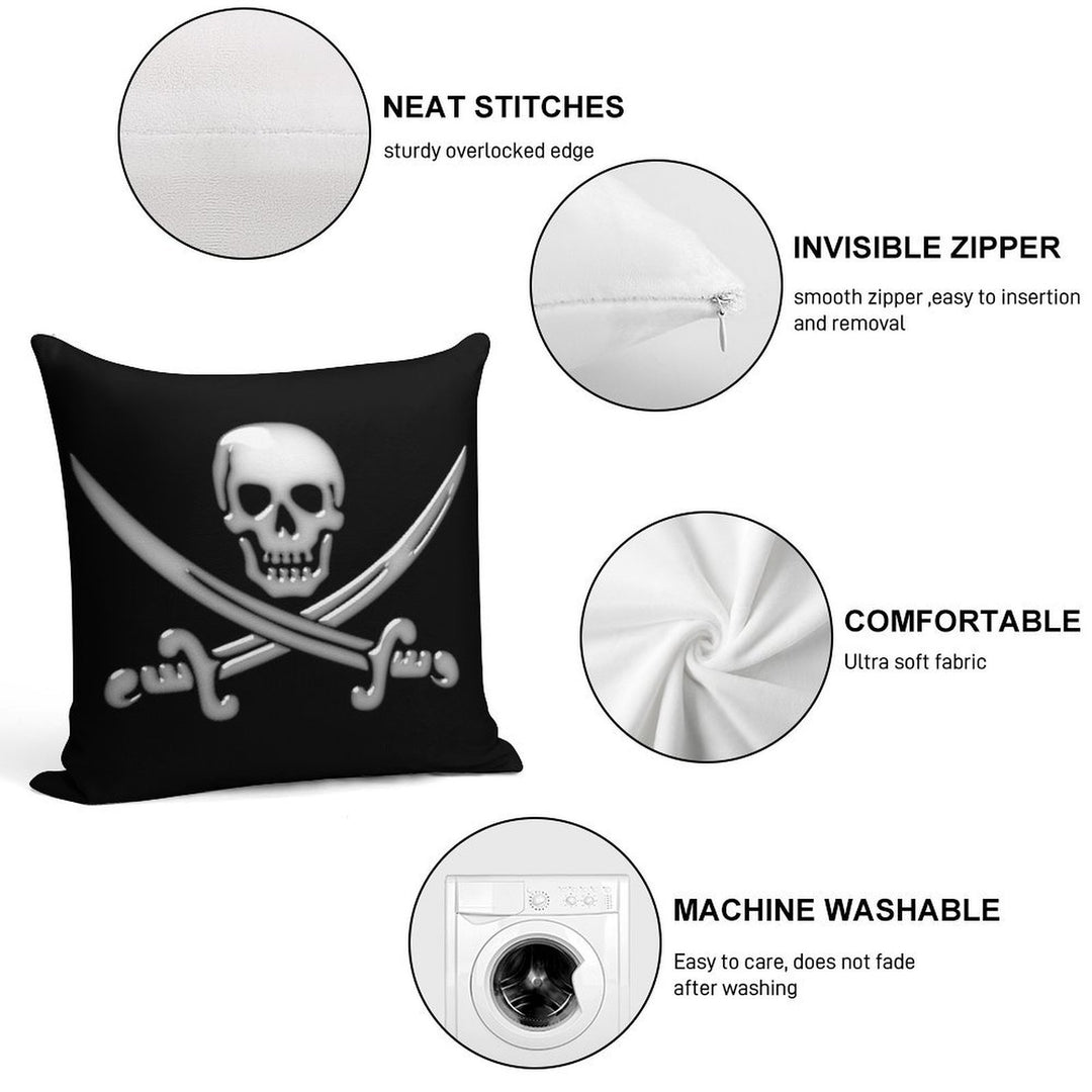 Glassy Pirate Skull & Sword Crossbones Soft Home Decor Throw Pillow