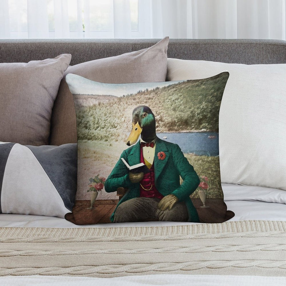 Monsieur Mallard Reading An Improving Book Soft Washable Throw Pillow