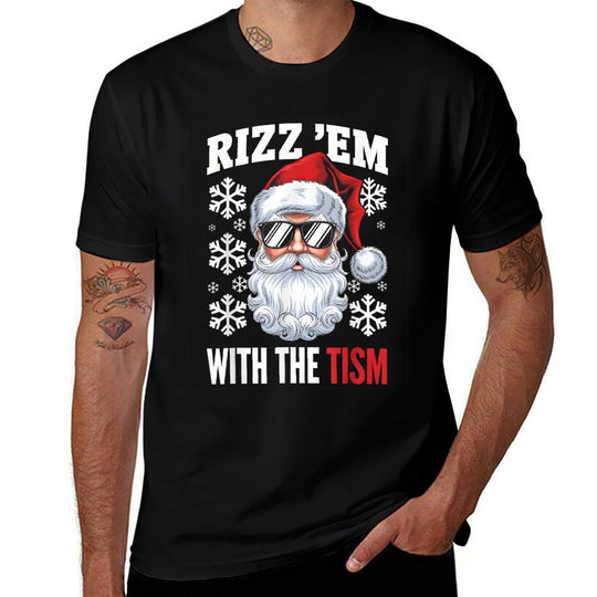 Funny Autism Rizz Em With The Tism Santa Christmas Autism  Heathered Texture T-Shirt