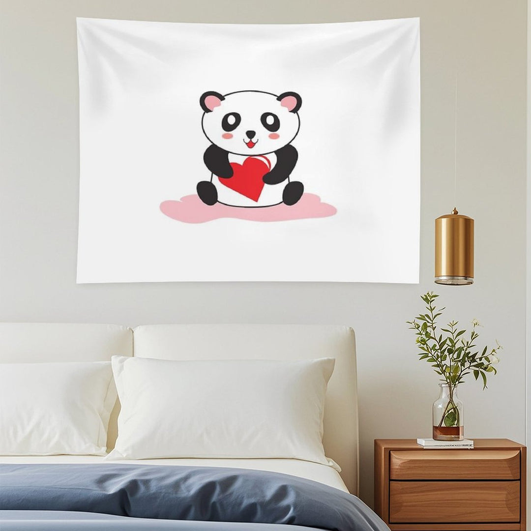 Cute Panda Holding A Heart Sticker Tapestry
