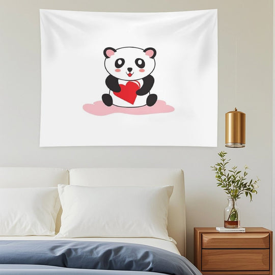 Cute Panda Holding A Heart Sticker Tapestry