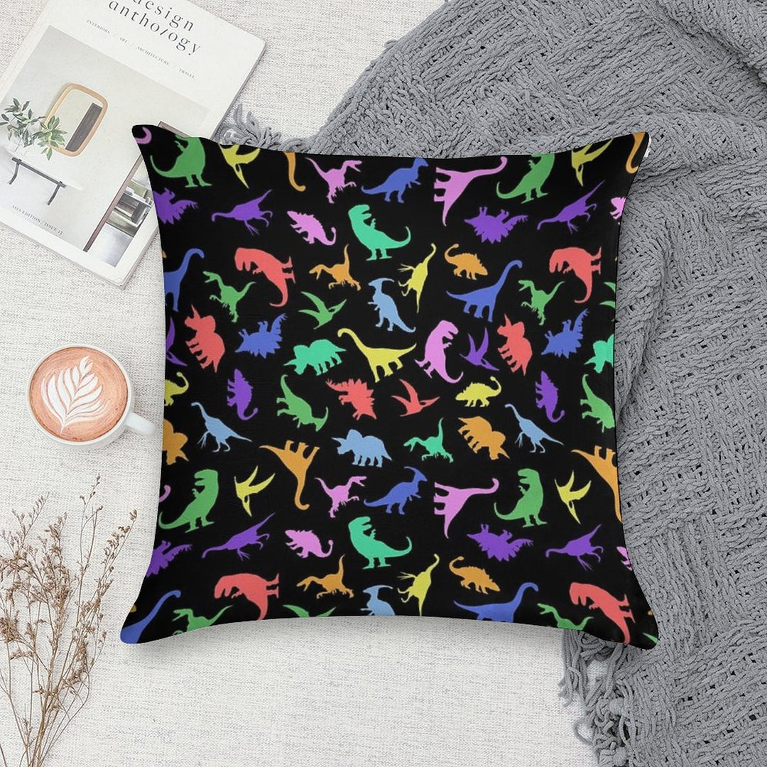 Fun Dinosaur Pattern (Black Background) Soft Home Decor Throw Pillow