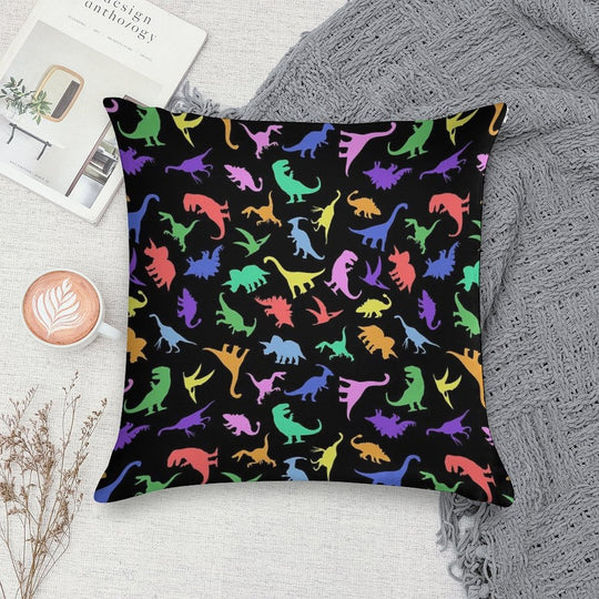 Fun Dinosaur Pattern (Black Background) Soft Home Decor Throw Pillow