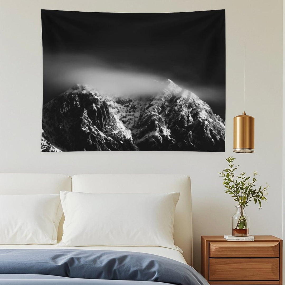 Black And White Long Exposure of Clouds Above Mountain Tapestry