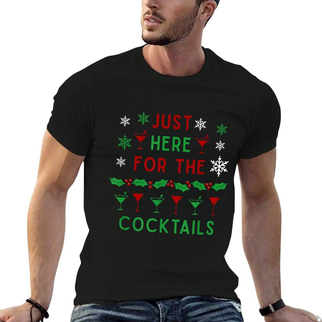 Just Here for The Cocktails Christmas Boozy Xmas Holidays  Ribbed Collar T-Shirt