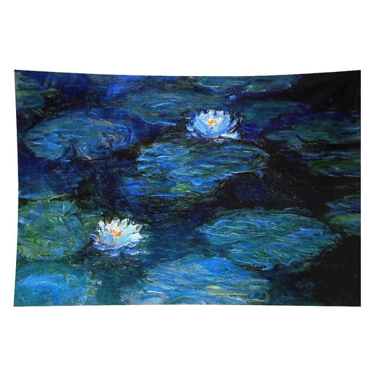 Water Lilies Monet Deep Blue Tapestry