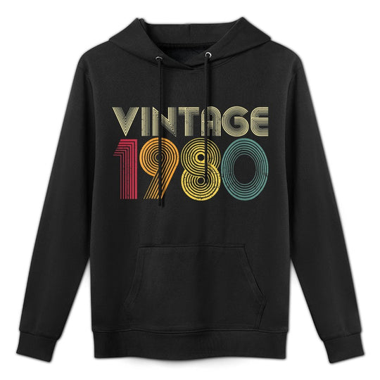 Womens 40th Birthday Gift Vintage 1980 Retro Men Women Mom Dad Kangaroo Pocket Hoodie