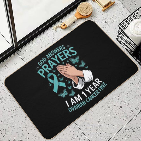 1 Year Ovarian Cancer Free God Prayer Cancer Awareness  Eco-Friendly Bath Mat
