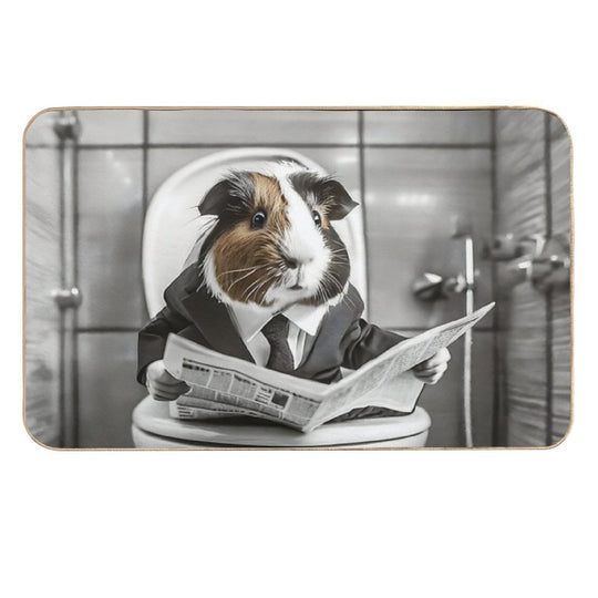 Guinea Pig Sitting on The Toilet Art  Fade-Resistant Bath Mat