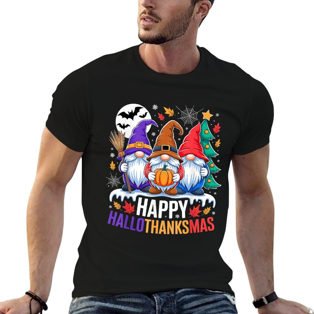 Happy Hallothanksmas Gnomes Lover Halloween Merry Christmas  Relaxed-fit T-Shirt