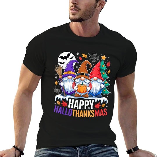 Happy Hallothanksmas Gnomes Lover Halloween Merry Christmas  Relaxed-fit T-Shirt