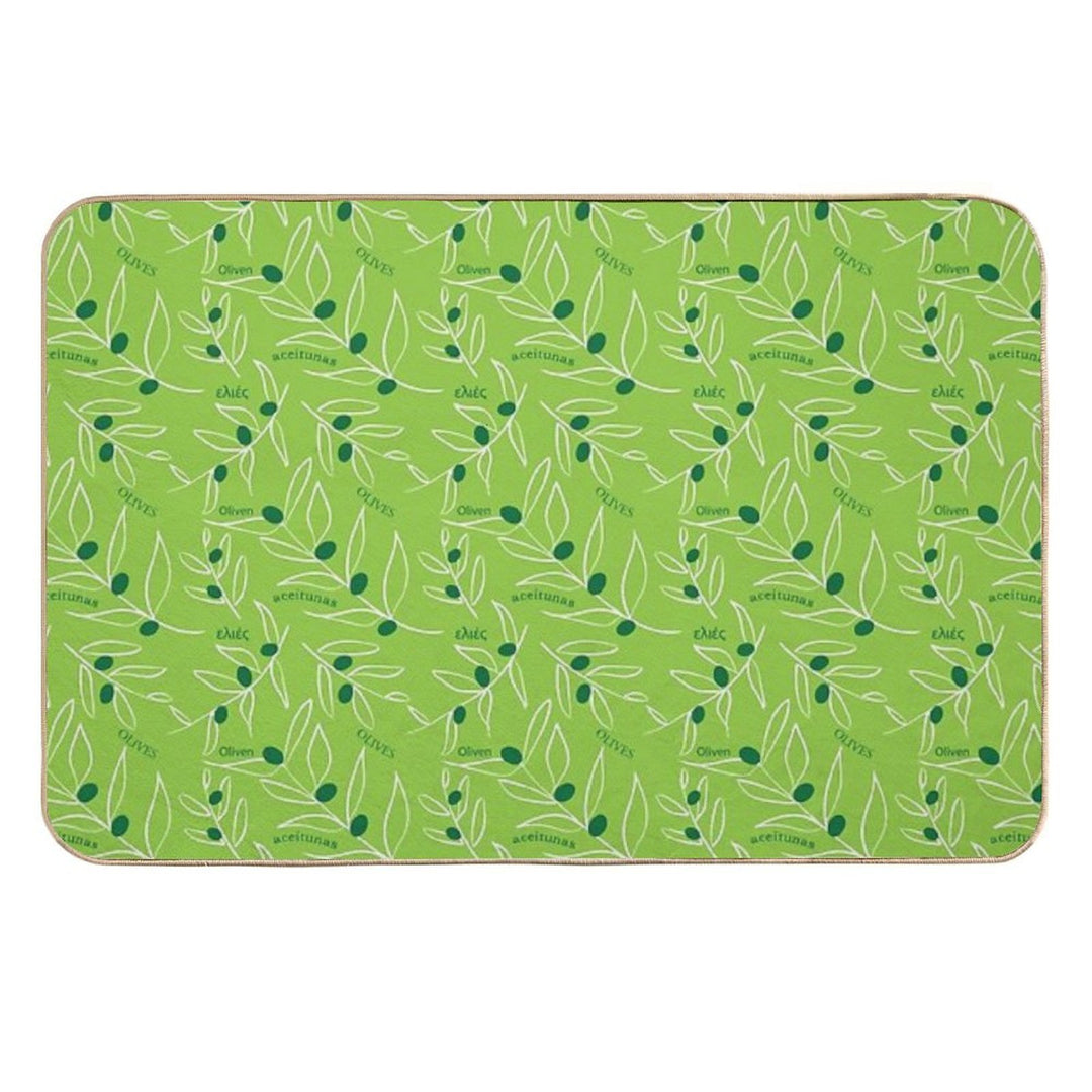 Green Olive Pattern  Pet-Safe Bath Mat