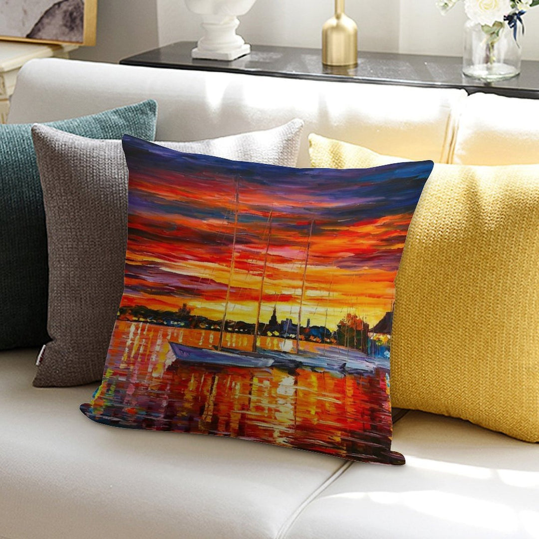 HELSINKI - SAILBOATS AT YACHT CLUB - Leonid Afremov CITYSCAPE Soft Easy Maintenance Throw Pillow