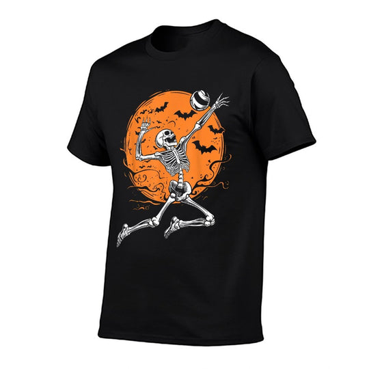 Volleyball Skeleton Women Men Volleyball Player Halloween  High-quality Stitching T-Shirt