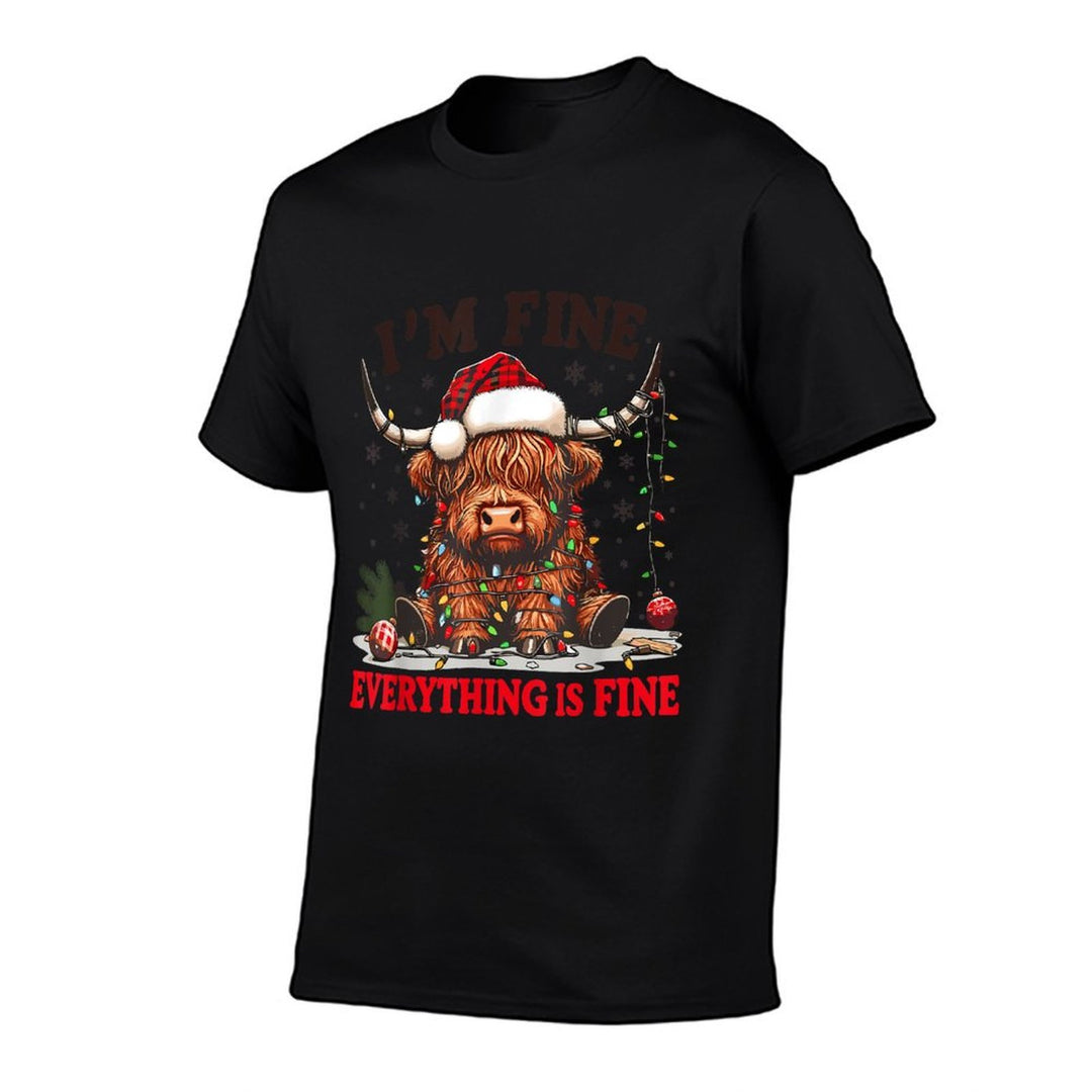 Im Fine Everything Is Fine Funny Christmas Highland Cow  Odor-resistant T-Shirt