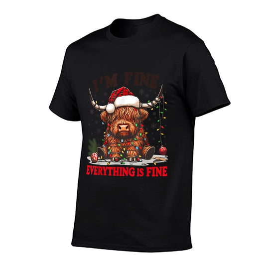Im Fine Everything Is Fine Funny Christmas Highland Cow  Odor-resistant T-Shirt