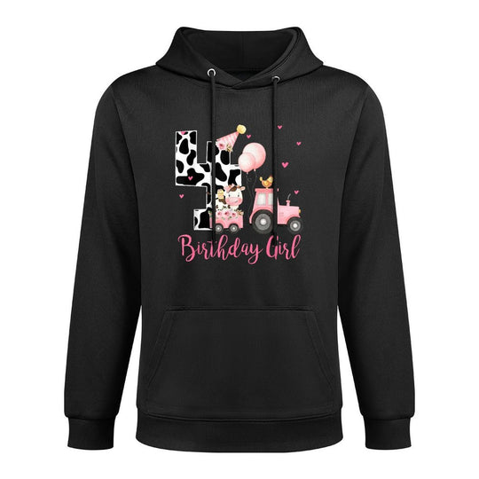 4th Birthday Outfit Girl 4 Year Old Farm Cow Chick Tractor Breathable Fabric Hoodie