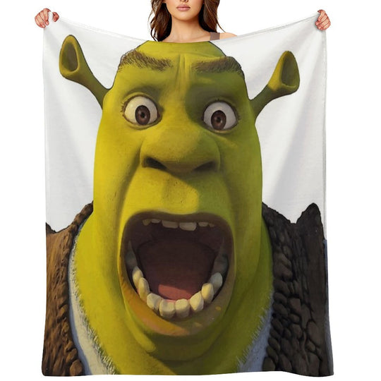 Surprised Shrek Meme Sticker – Funny Ahh! You Just Scared Shrek Decal Anti-pilling Throw Blanket