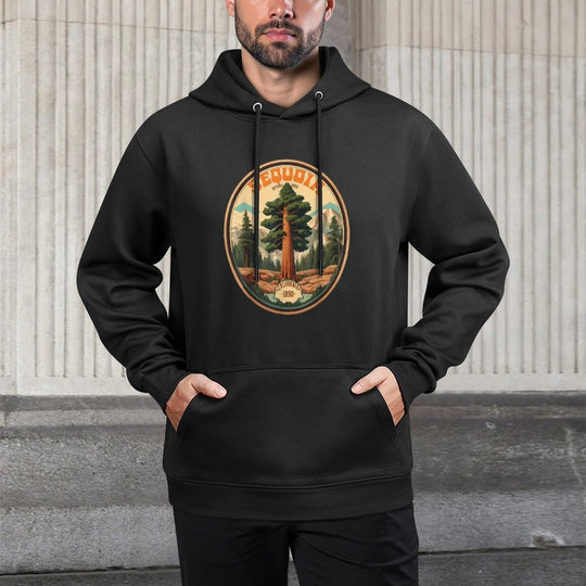 Sequoia National Park Tree Illustration Hiking Retro Badge Versatile Streetwear Hoodie