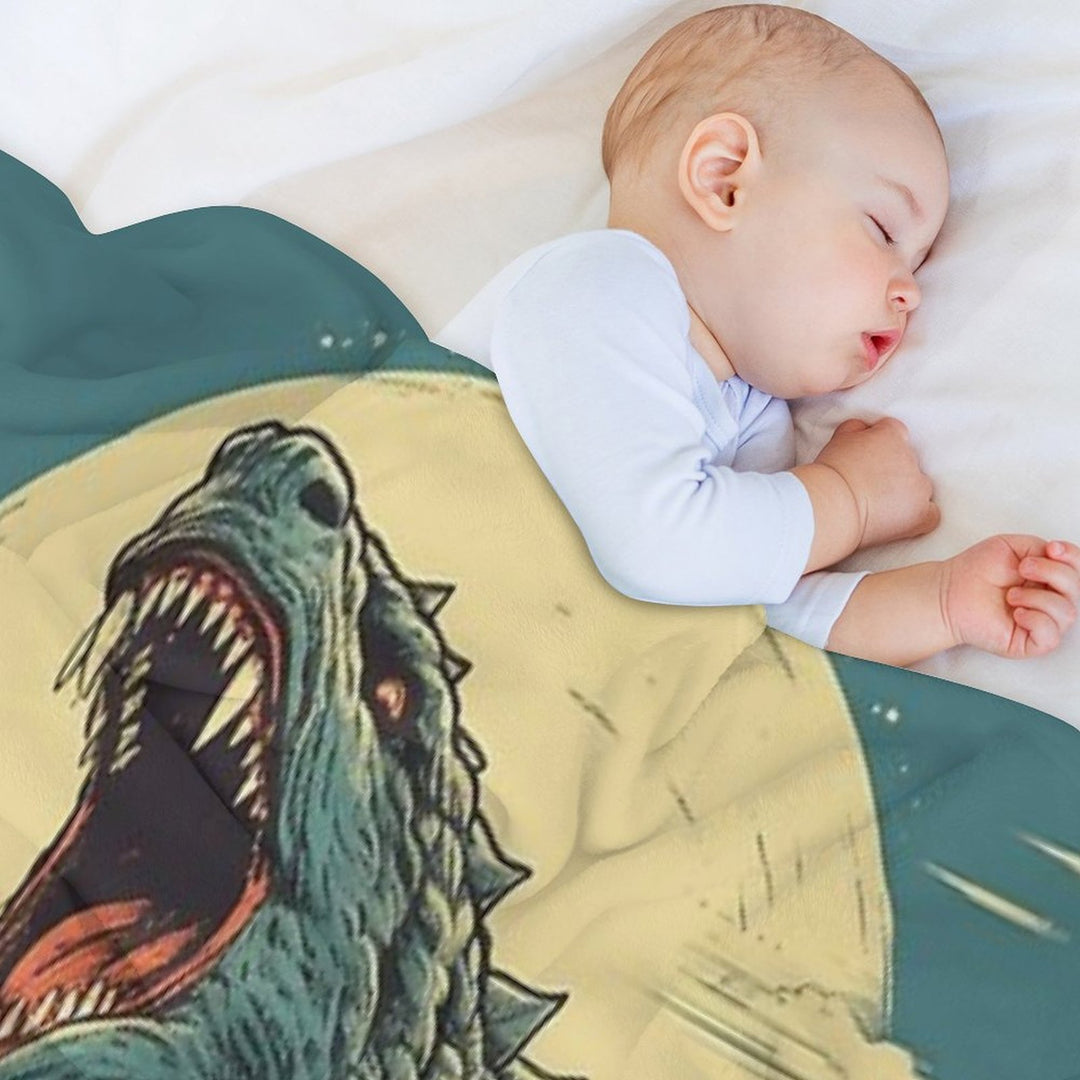 Vintage Japanese Godzilla Great Wave Plush Throw Blanket