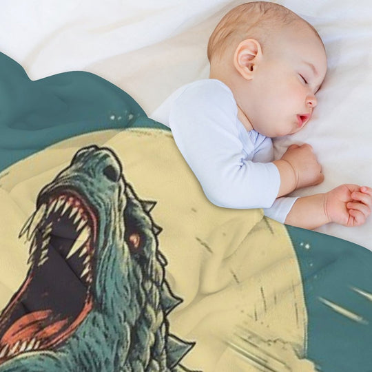 Vintage Japanese Godzilla Great Wave Plush Throw Blanket