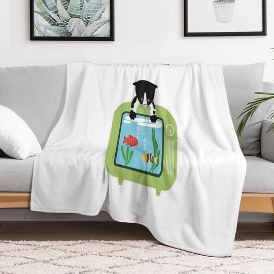 Catflix & Gill Funny Cat And Fish TV Design Gift-ready Throw Blanket