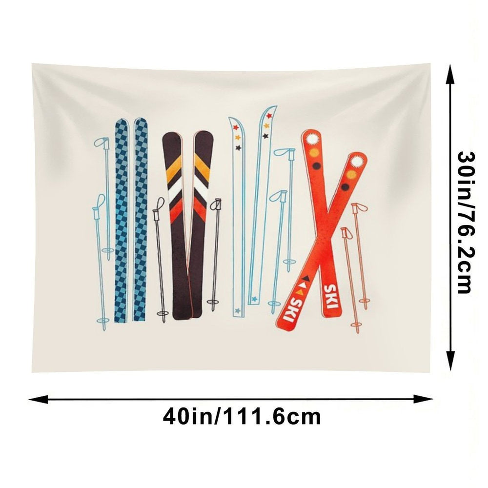 Colorful Retro Ski Illustration Tapestry