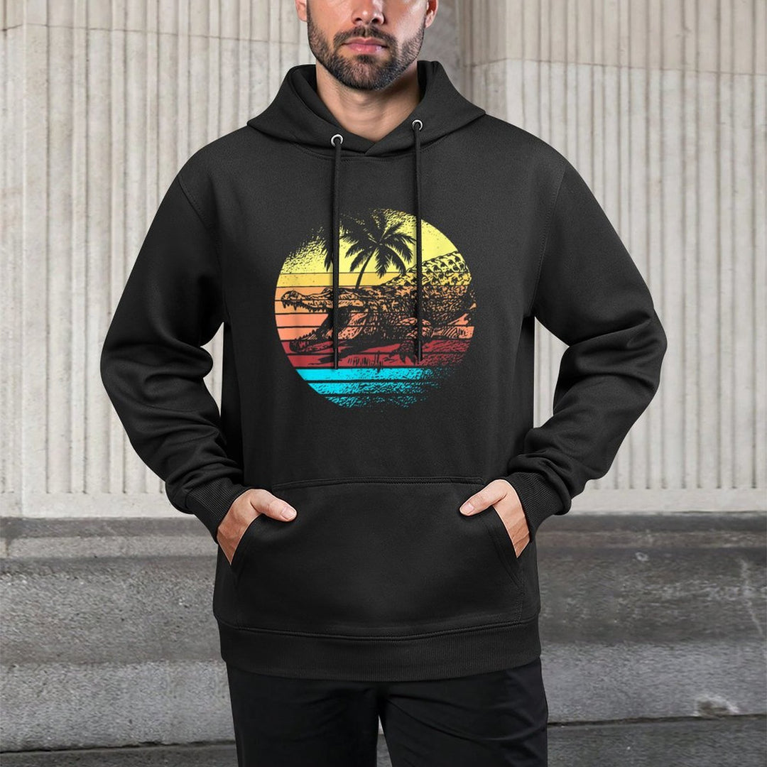 Retro Crocodile Alligator Vintage Gator Distressed Sunset Customizable Surface Hoodie