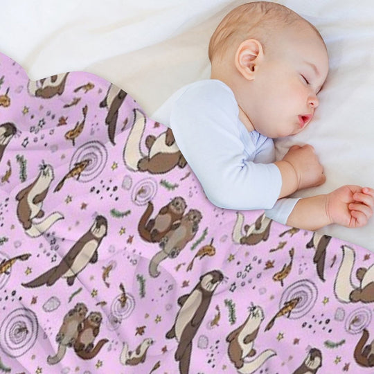 Otters in Pink Travel-friendly Throw Blanket