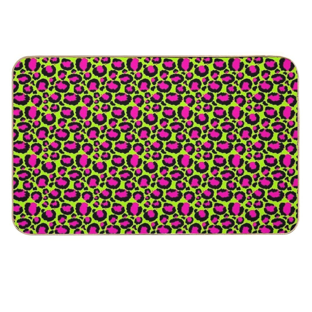 Neon Green Pink Leopard Print Seamless Pattern Art  Repositionable Bath Mat