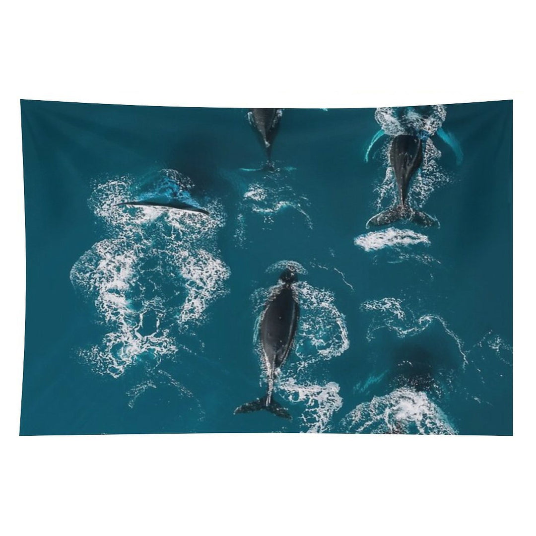 Whales in Blue - Wildlife Aerial Tapestry