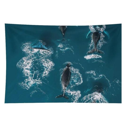 Whales in Blue - Wildlife Aerial Tapestry