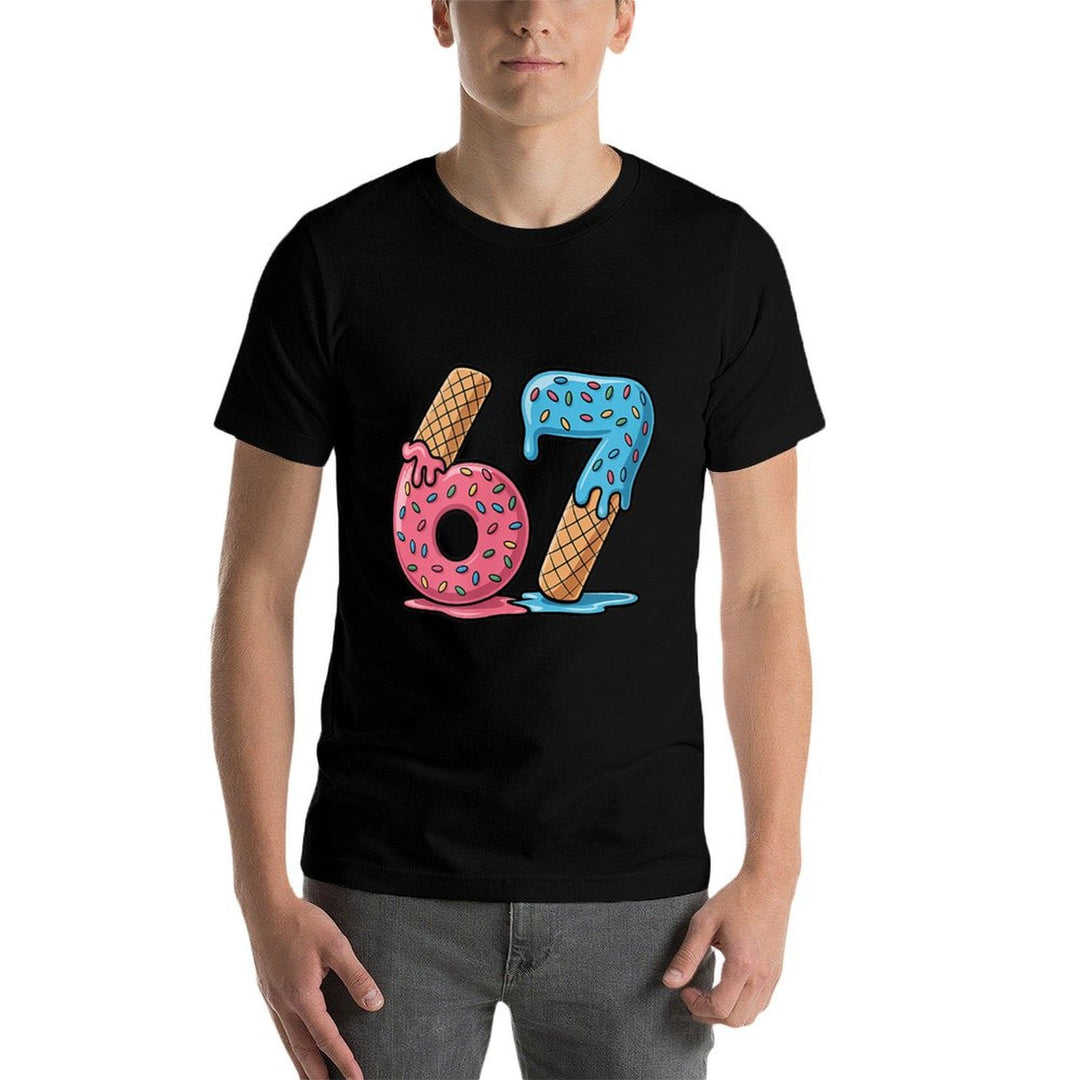 Number 67 Ice Cream Drip Cool Meme Six Seven Gen Alpha Slang  High-quality Stitching T-Shirt