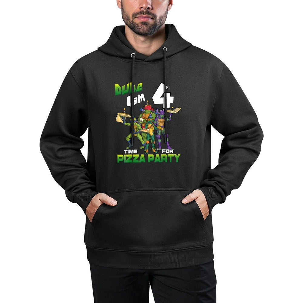 Mademark Xnage Mutant Ninja Turtles - Dude I Am 4 Years Old Turtles Pizza Birthday Party Kangaroo Pocket Hoodie