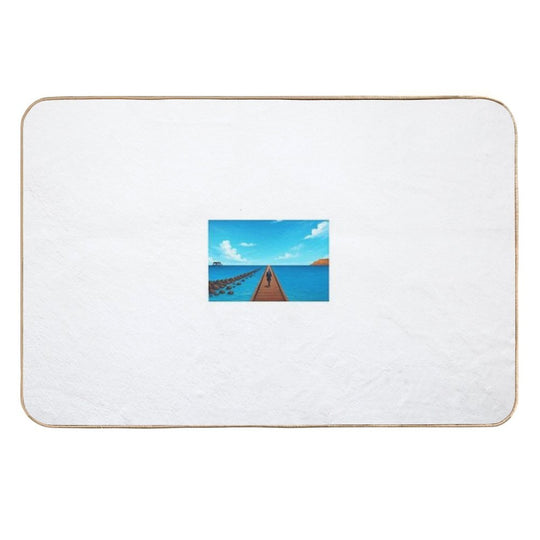 Peaceful Journey on The Wooden Pier – Digital Seascape Art  Multi-Purpose Bath Mat