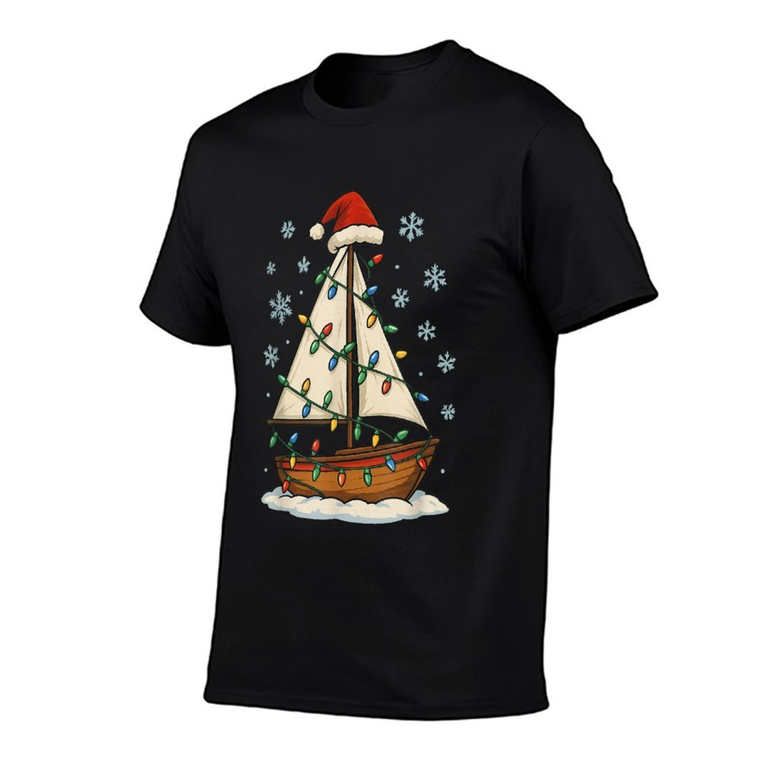 Christmas Lights Wrapped On Cute Sailboat Lover Travel  Summer-ready Fabric T-Shirt