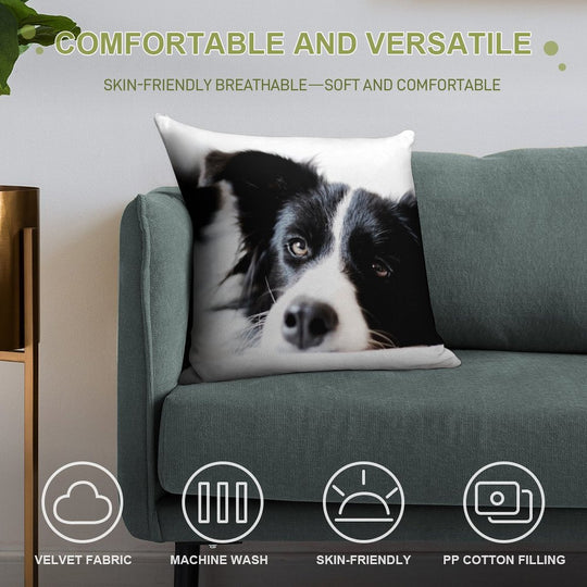 Border Collie Soft Short Plush Fabric Throw Pillow