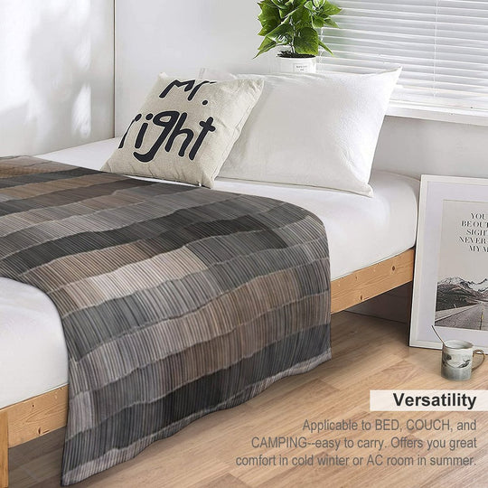 Black & Grey Horizontal Strap Abstract Retro Pattern Design Plush Throw Blanket