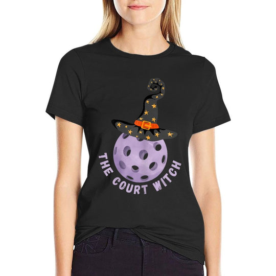 Fun Halloween Pickleball The Court Witch Purple Hat  Slim-fit Cut T-Shirt