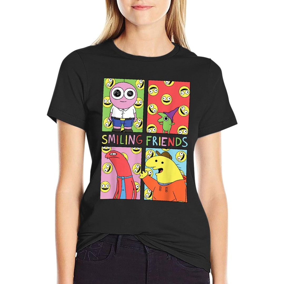 Smiling Friends Pop Art Character Grid Funny Cartoon  Relaxed-fit T-Shirt