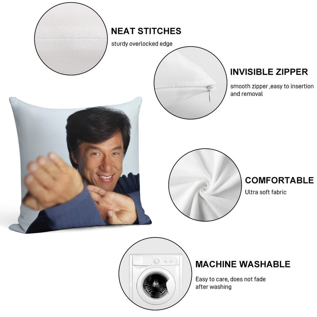 Jackie Chan Is A Happy Guy Soft Hidden Zipper Throw Pillow